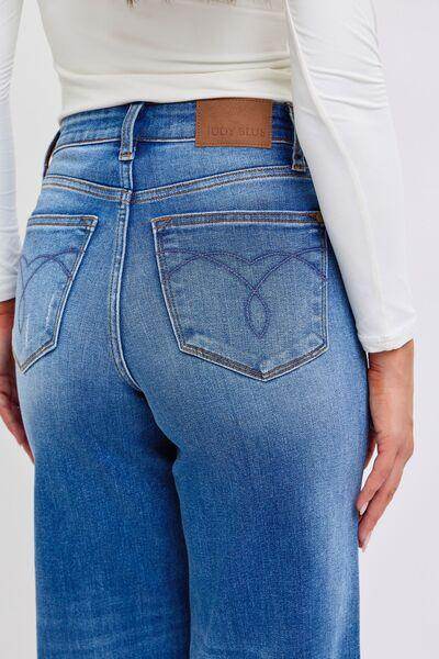 Judy Blue Full Size Distressed High Waist Wide Leg Jeans - Selvanelle