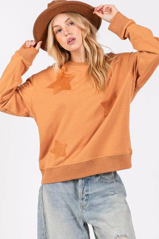 SAGE + FIG Star Patch Long Sleeve Sweatshirt for Women - Selvanelle