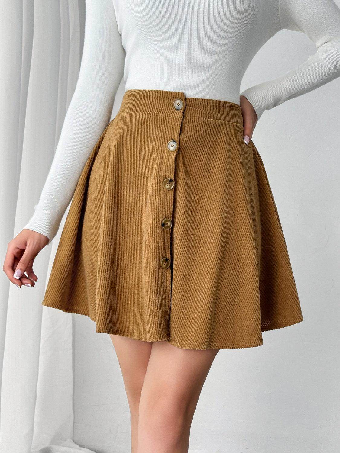 Buttoned Mini Skirt for Women in Sheer Opaque Design - Selvanelle