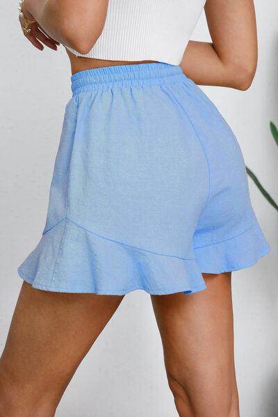 Full Size Drawstring Ruffle Hem Shorts for Women - Selvanelle