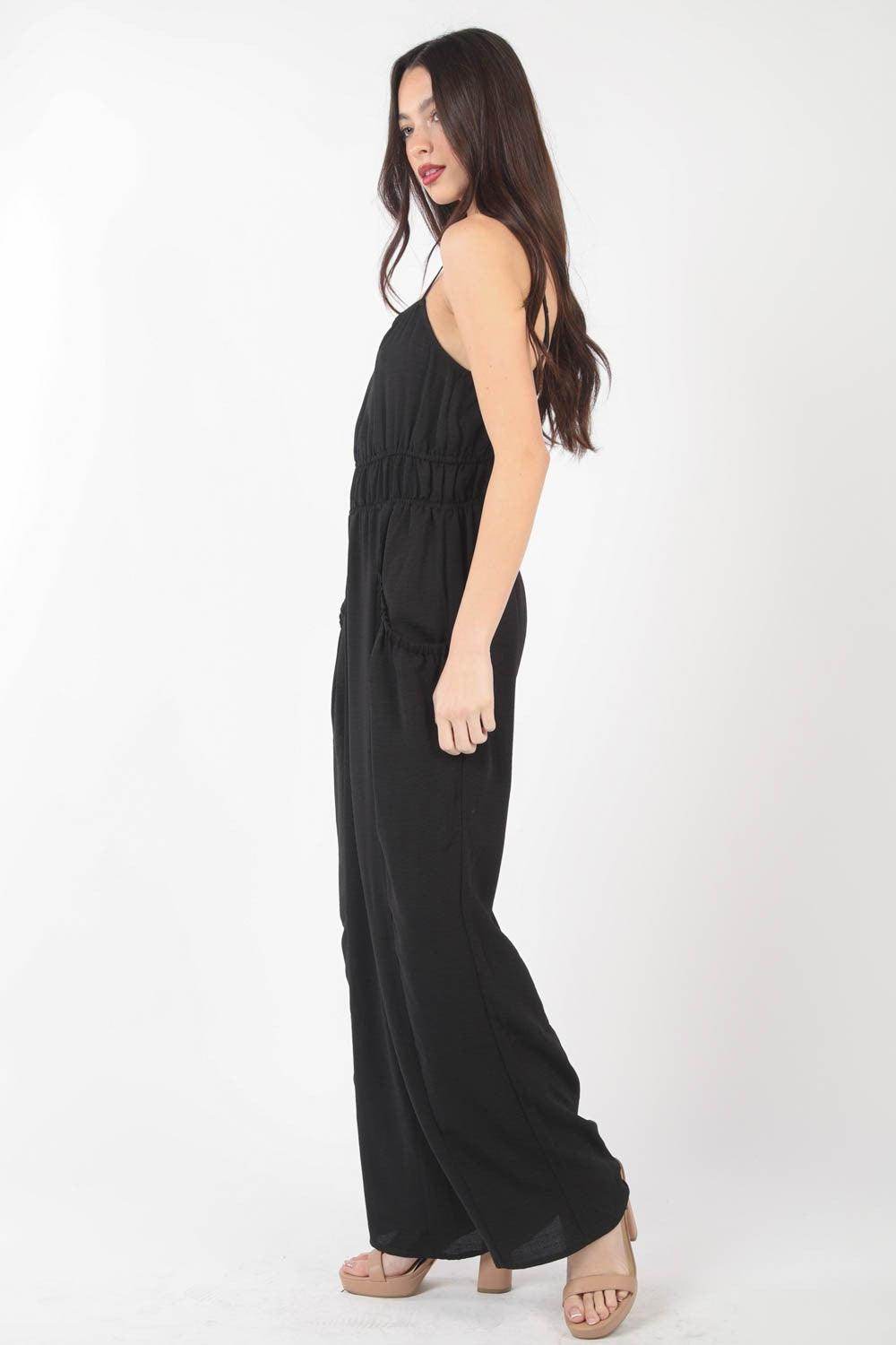 Very J Pintuck Detail Woven Sleeveless Jumpsuit Chic - Selvanelle