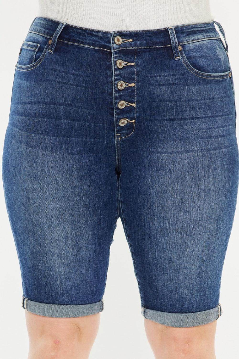 Kancan Full Size Cat's Whiskers Button Fly Denim Shorts - Selvanelle