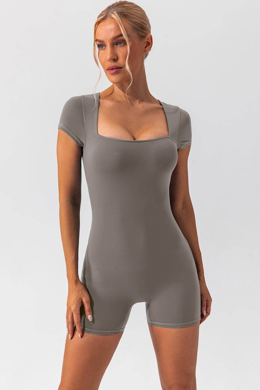 Square Neck Cap Sleeve Active Romper for Everyday Wear - Selvanelle