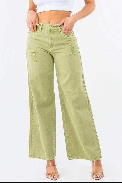 American Bazi High Waist Distressed Wide Leg Jeans For Women - Selvanelle