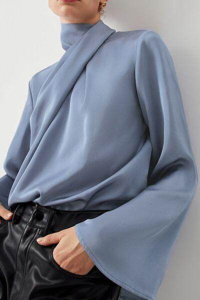 Cutout Turtleneck Long Sleeve Blouse for Stylish Outfits - Selvanelle