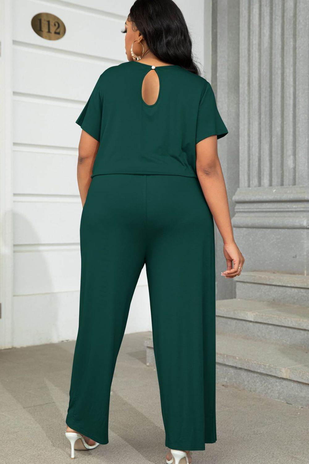 Plus Size Drawstring Waist Short Sleeve Jumpsuit - Selvanelle