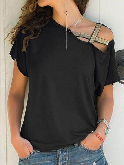 Asymmetrical Neck Short Sleeve T-Shirt for Women Fashion - Selvanelle