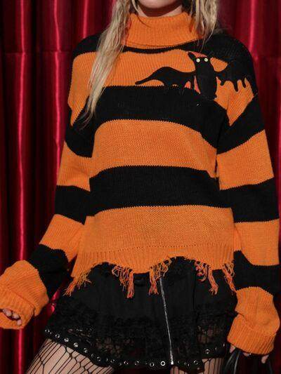 Raw Hem Contrast Turtleneck Long Sleeve Sweater for Women - Selvanelle