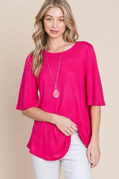 BOMBOM Round Neck Waffle Knit T-Shirt for Cozy Comfort - Selvanelle