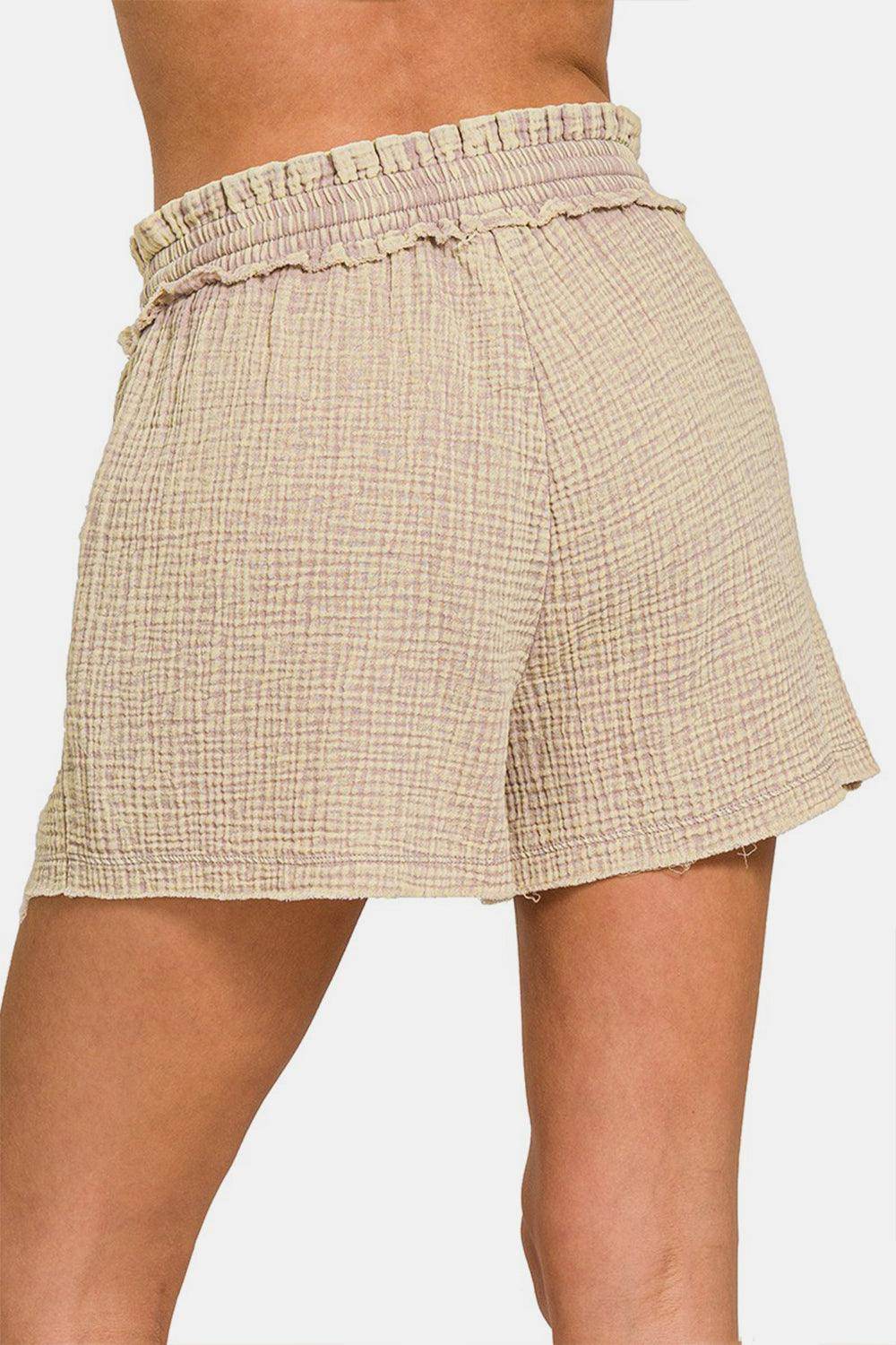 Zenana Washed Frayed Hem Drawstring Shorts for Summer Style - Selvanelle