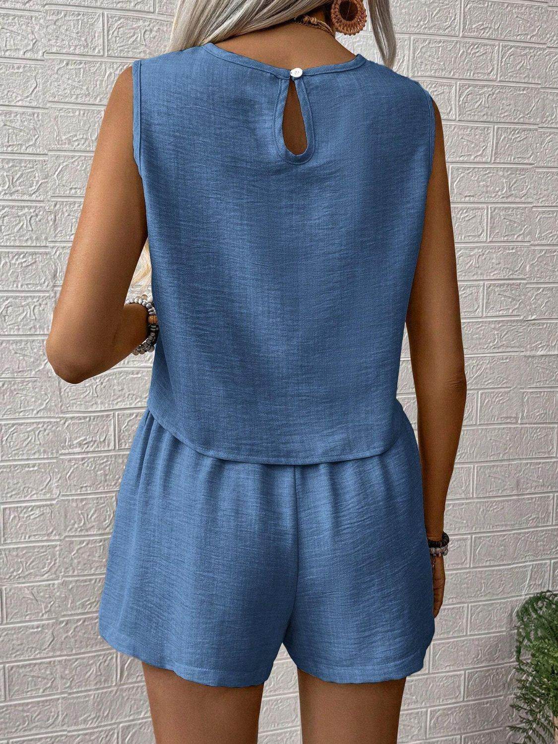 Round Neck Sleeveless Top and Shorts Set for Women - Selvanelle