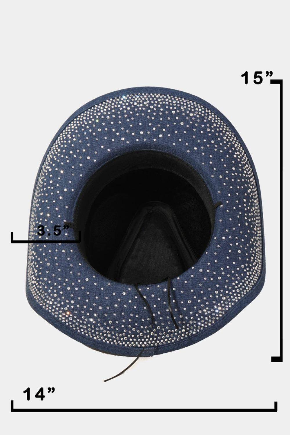 Fame Rhinestone Wide Brim Denim Hat For Glamorous Style - Selvanelle