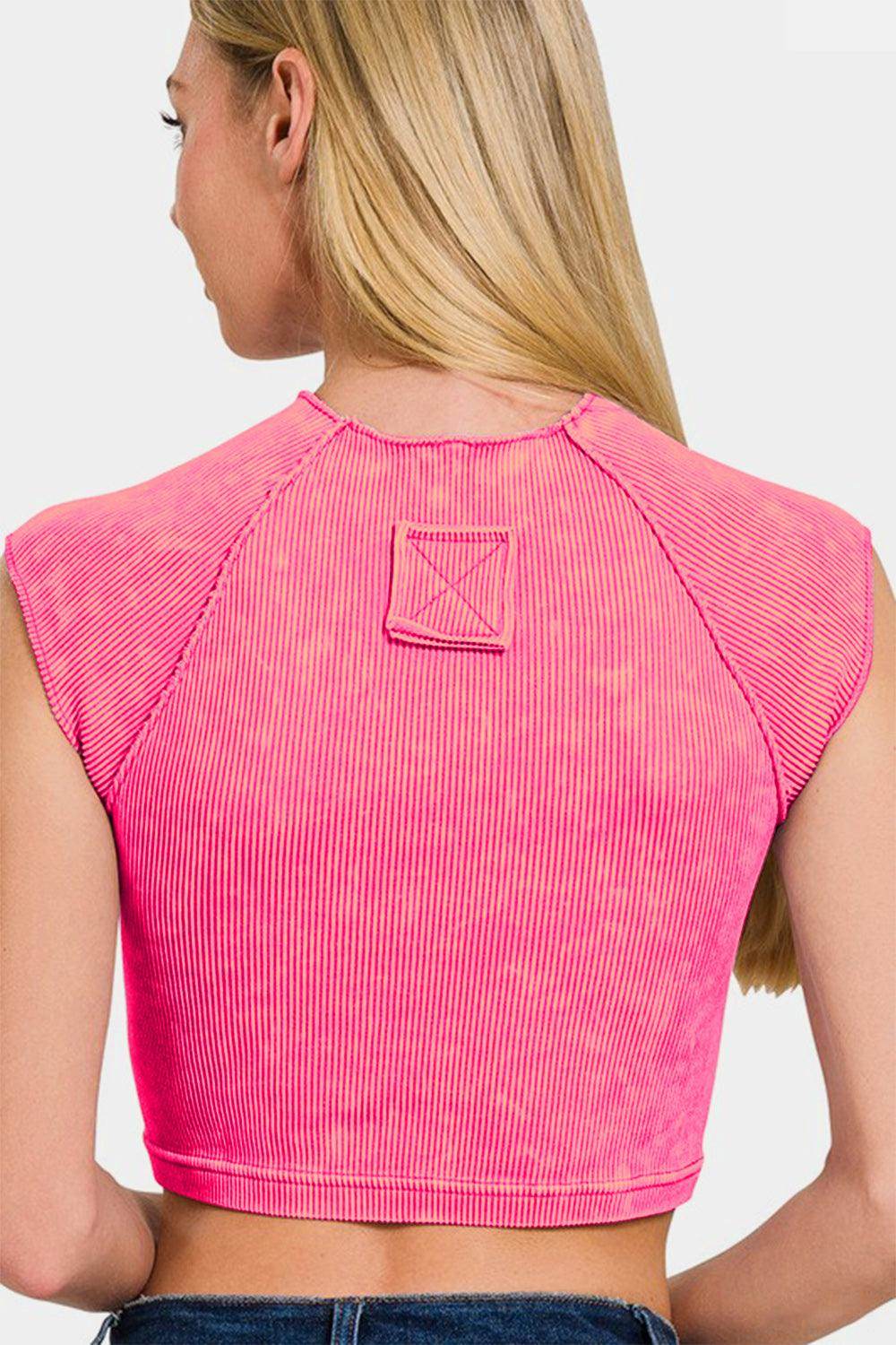 Zenana Ribbed Round Neck Cropped Top for Stylish Outfits - Selvanelle