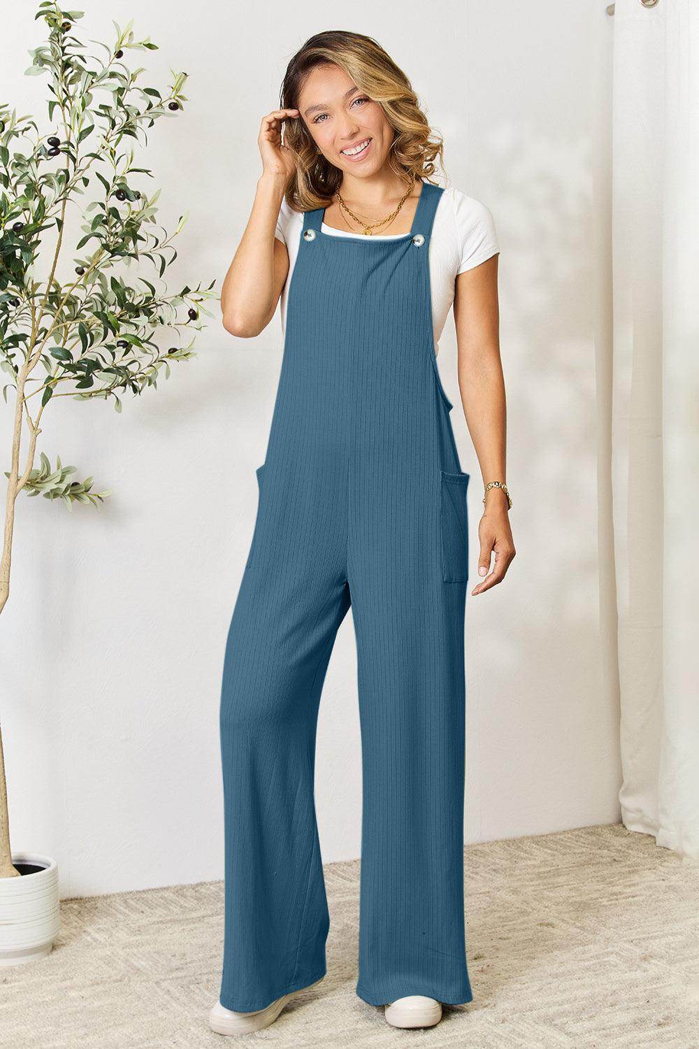 Double Take Full Size Wide Strap Overall with Pockets For Women - Selvanelle