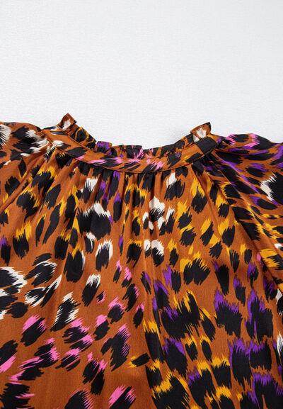 Leopard Notched Short Sleeve Blouse for Stylish Women - Selvanelle