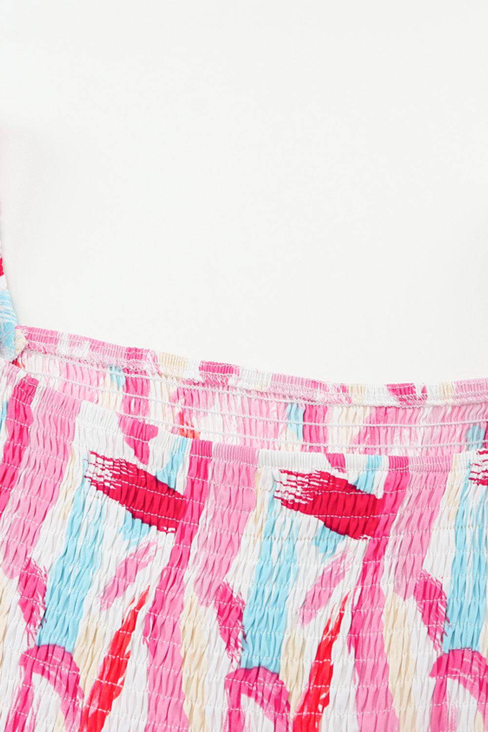 Chic Printed Square Neck Tied Smocked Dress for Women - Selvanelle