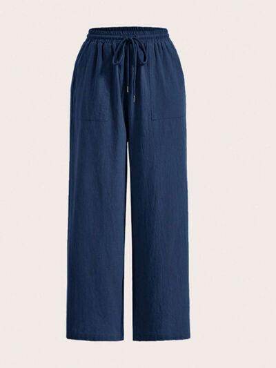 Stylish Drawstring Wide Leg Pants with Pockets for Comfort - Selvanelle