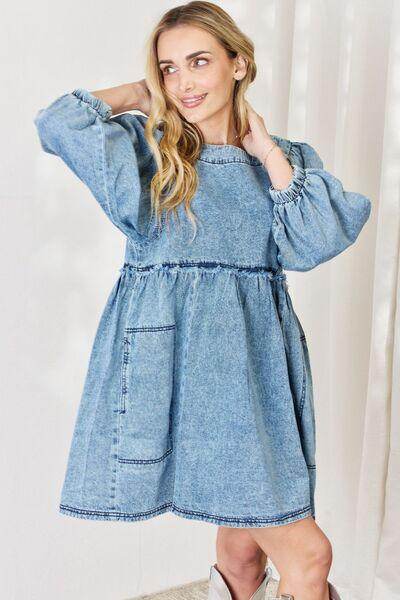 HEYSON Full Size Oversized Denim Babydoll Dress for Women - Selvanelle