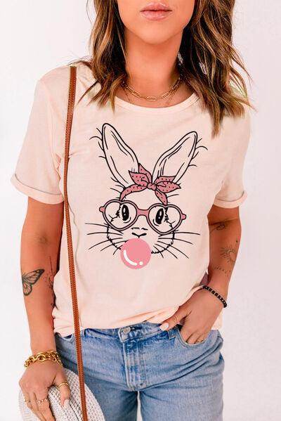 Rabbit Graphic Round Neck Short Sleeve T-Shirt for Women - Selvanelle