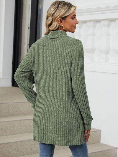 Ribbed Mock Neck Long Sleeve T-Shirt for Women Stylish Wear - Selvanelle