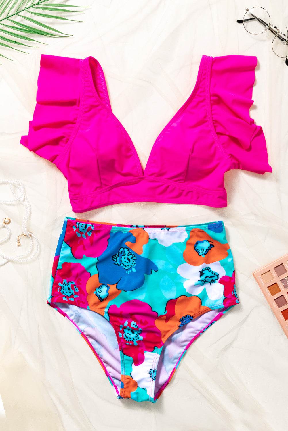 Cropped Swim Top and Floral Bottoms Set - Selvanelle