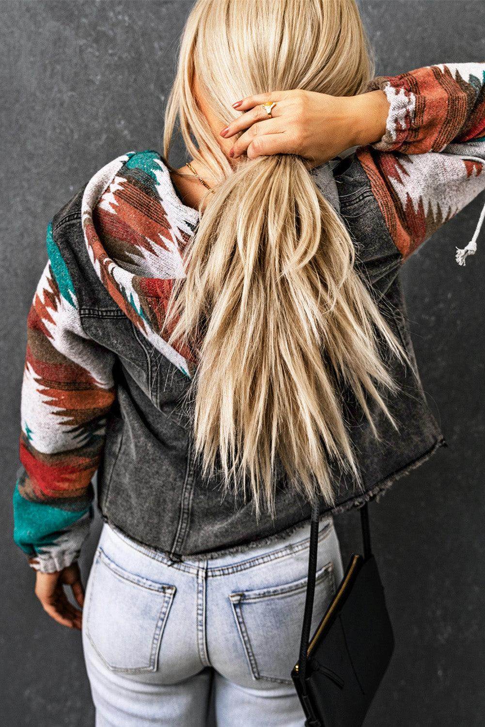 Drawstring Hooded Pocketed Denim Jacket for Women - Selvanelle