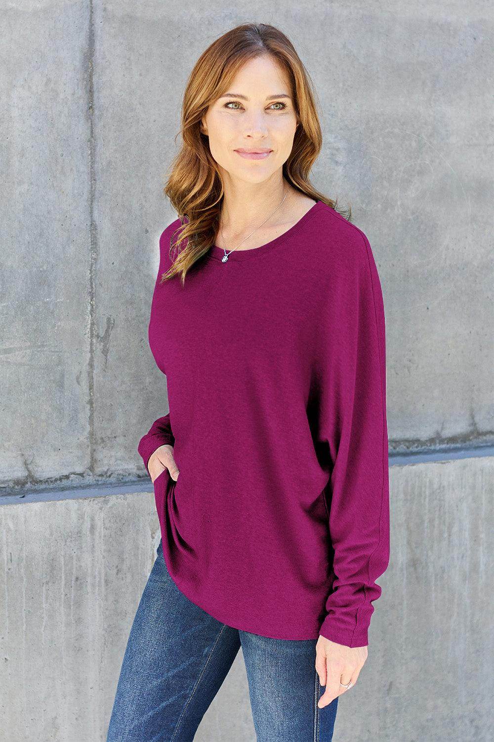 Double Take Full Size Round Neck Long Sleeve T-Shirt for Women - Selvanelle