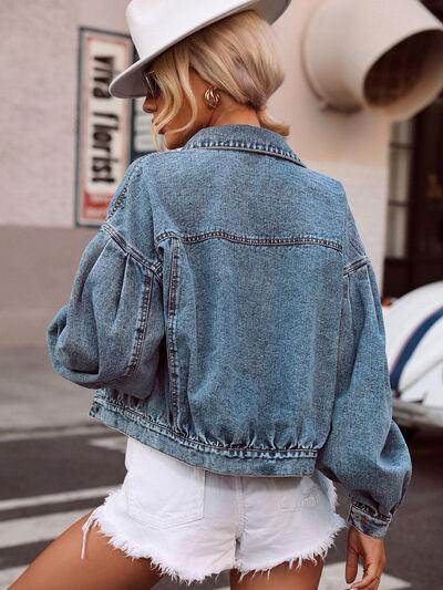 Collared Neck Dropped Shoulder Denim Top for Women - Selvanelle