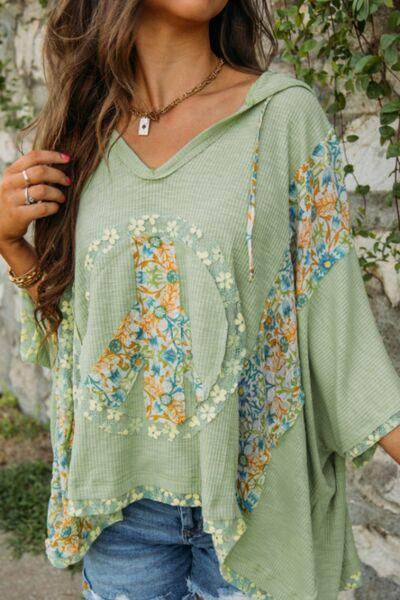 Peace Patch Batwing Sleeve Hooded Blouse for Women - Selvanelle