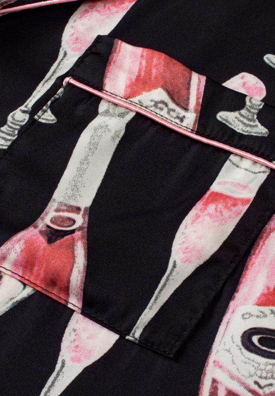 Champagne Print Short Sleeve Top and Shorts Set for Women - Selvanelle