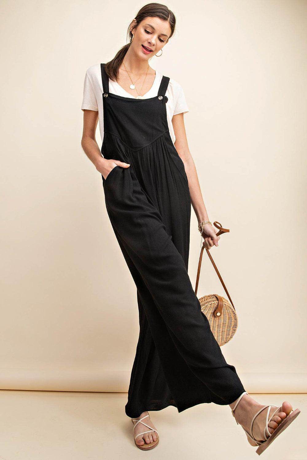 Kori America Full Size Sleeveless Ruched Wide Leg Overalls - Selvanelle