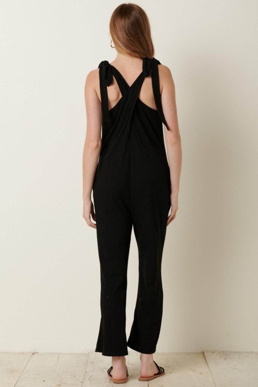Mittoshop Rib Knit V-Neck Cross Back Jumpsuit for Women - Selvanelle