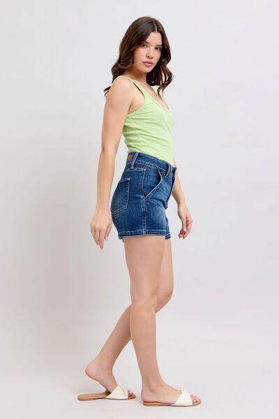 Judy Blue Full Size Double Button Waistband Denim Shorts Plus Size - Selvanelle