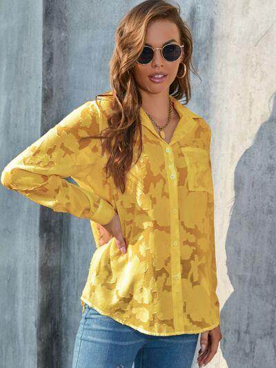 Full Size Collared Neck Long Sleeve Shirt Plus Size Women - Selvanelle