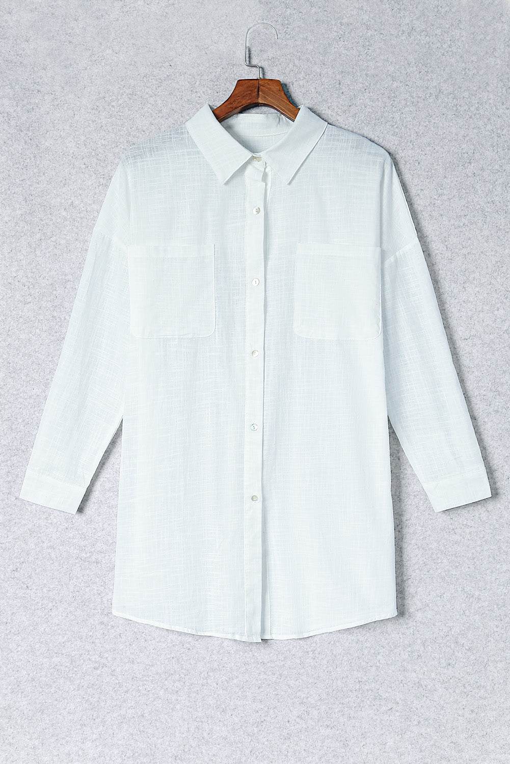 Button-Up Longline Shirt with Breast Pockets - Selvanelle