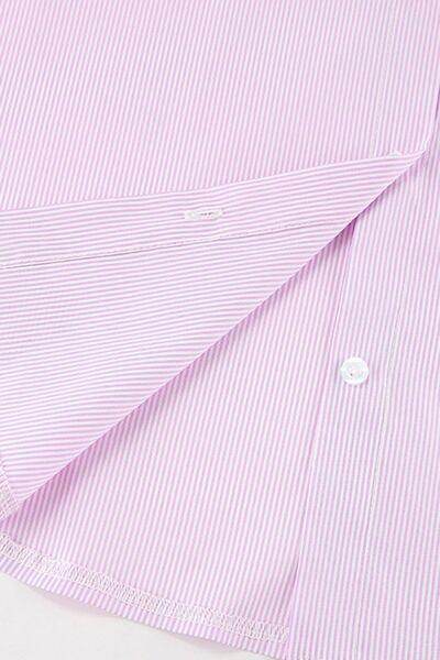 Striped Collared Neck Long Sleeve Shirt for Women Fashion - Selvanelle