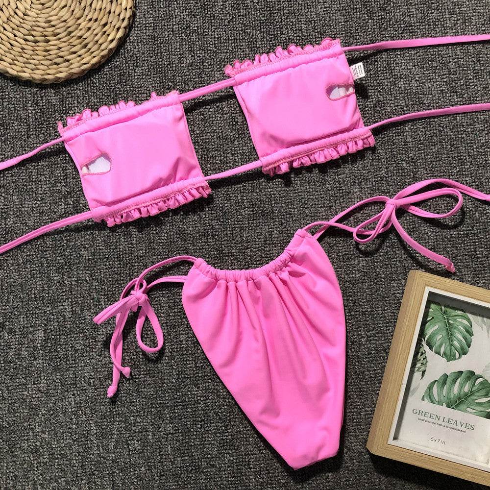 Frill Trim Ruched Bikini Set - Selvanelle