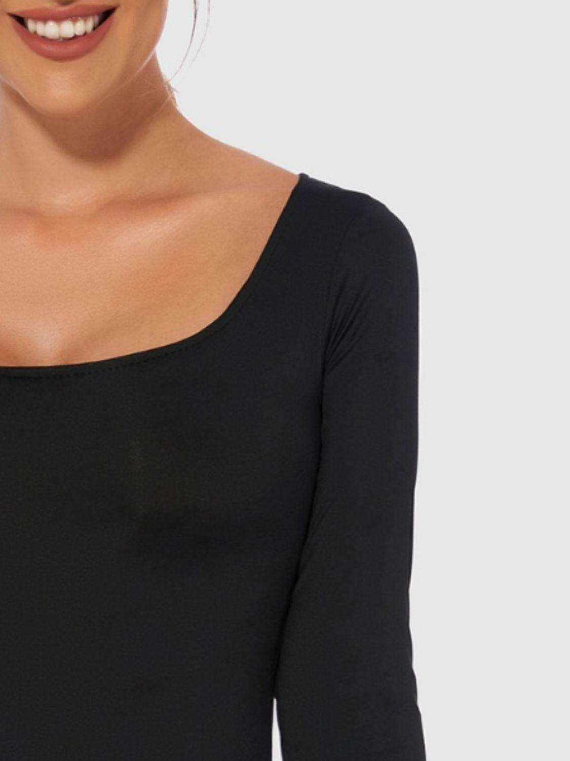 Full Size Scoop Neck Long Sleeve Bodysuit for Women - Selvanelle