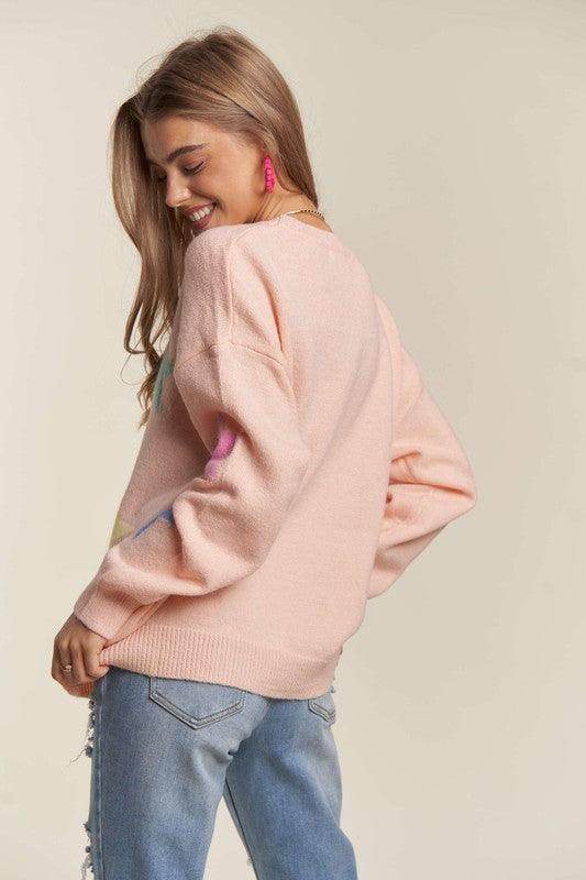 ADORA Stars Pattern Round Neck Drop Shoulder Sweater Style - Selvanelle