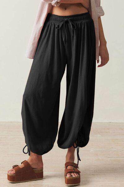 Drawstring Ruched Pants for Women in Sheer Opaque Style - Selvanelle