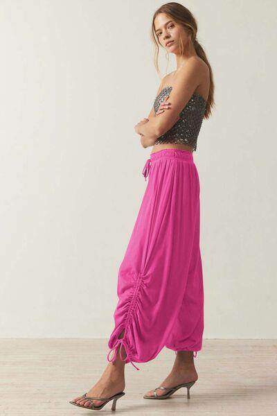 Drawstring Ruched Pants for Women in Sheer Opaque Style - Selvanelle