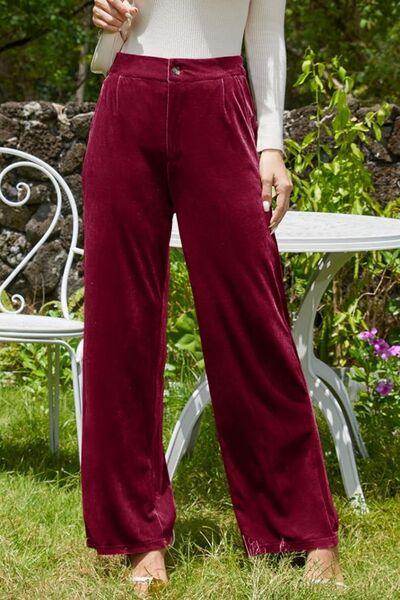 Velvet Wide Leg Pants with Pockets for Stylish Comfort - Selvanelle