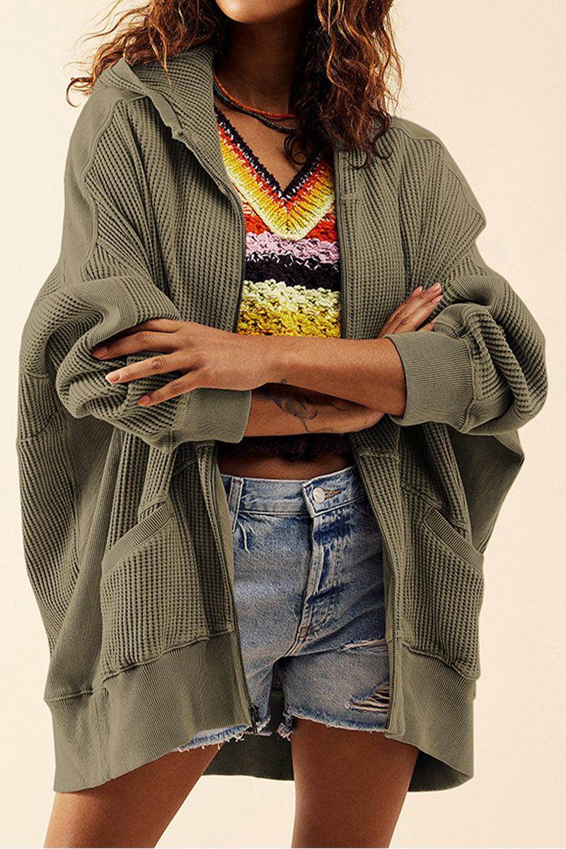 Zip-Up Long Sleeve Jacket with Hood and Pockets for Comfort - Selvanelle