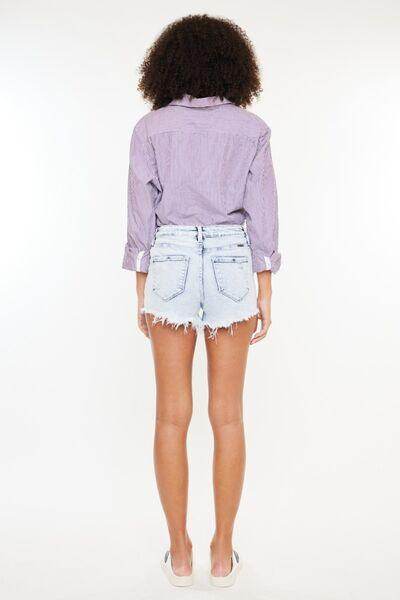Kancan High Rise Frayed Hem Denim Shorts for Women - Selvanelle