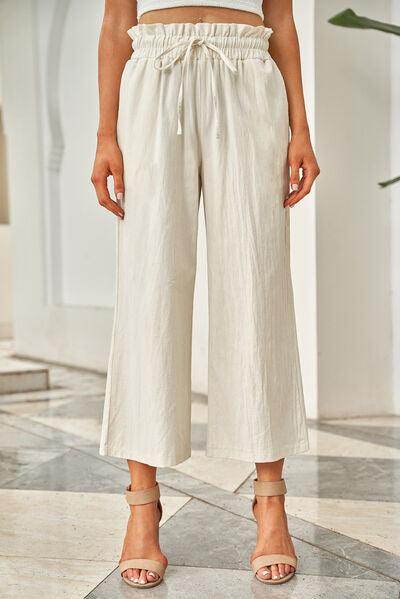 Drawstring Paperbag Waist Wide Leg Pants for Women - Selvanelle