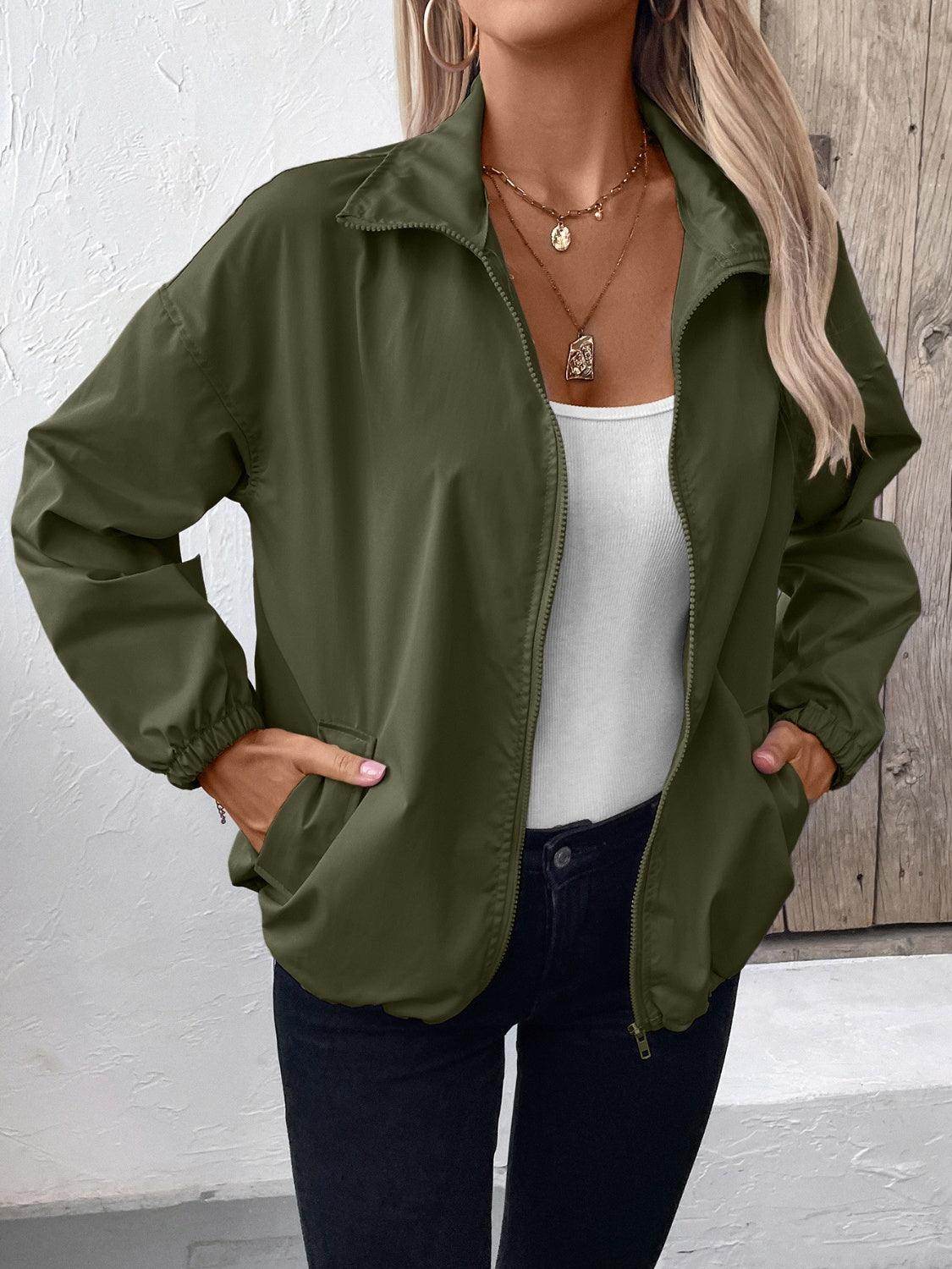 Ivy Lane Pocketed Zip Up Long Sleeve Jacket for Women - Selvanelle