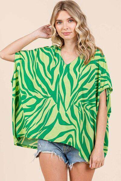 Mittoshop Zebra Print V-Neck Short Sleeve Oversized Top - Selvanelle