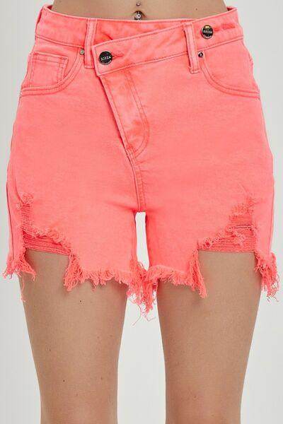 RISEN Raw Hem Asymmetrical Waist Denim Shorts for Women - Selvanelle
