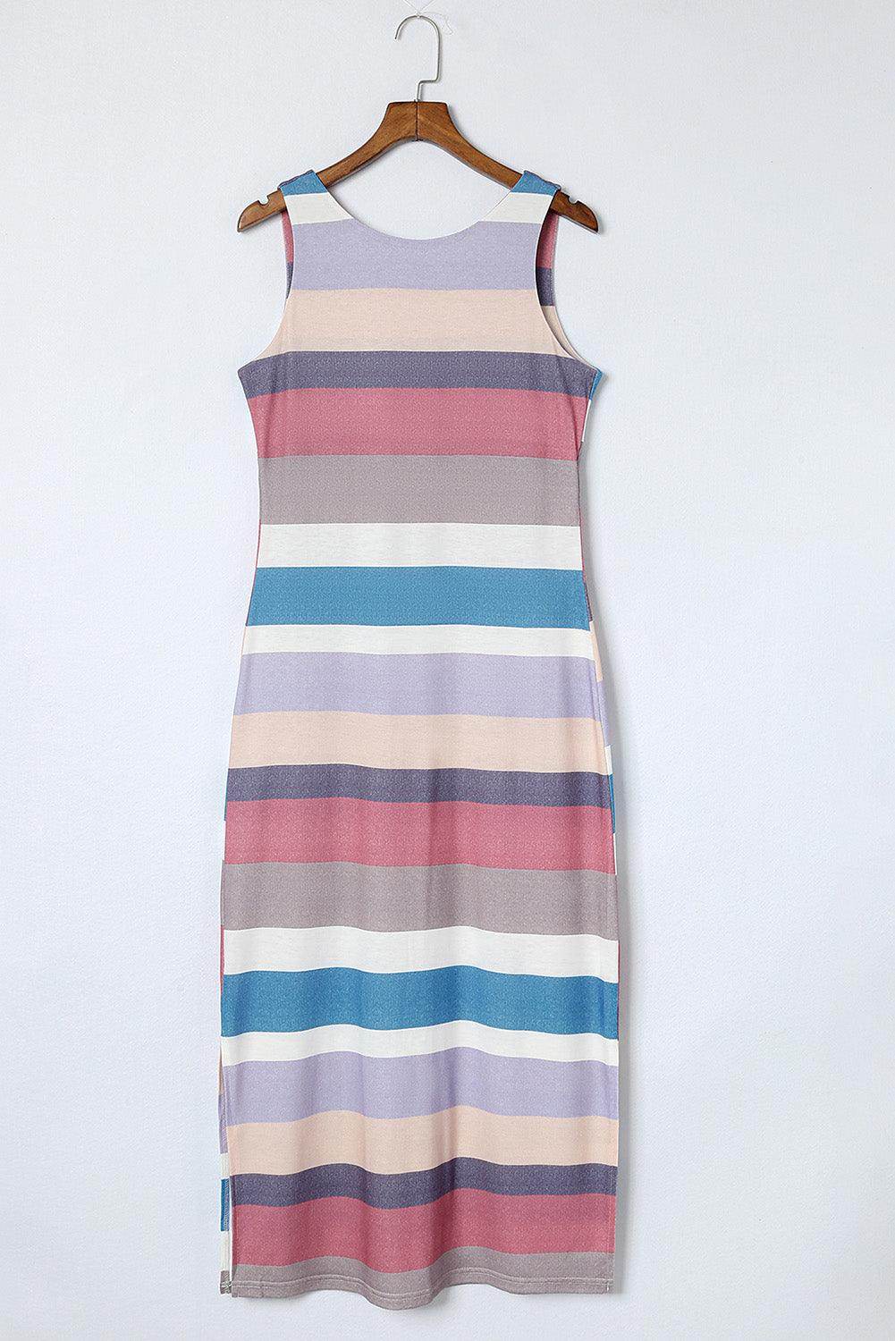Striped Slit Sleeveless Maxi Dress for Casual Summer Style - Selvanelle