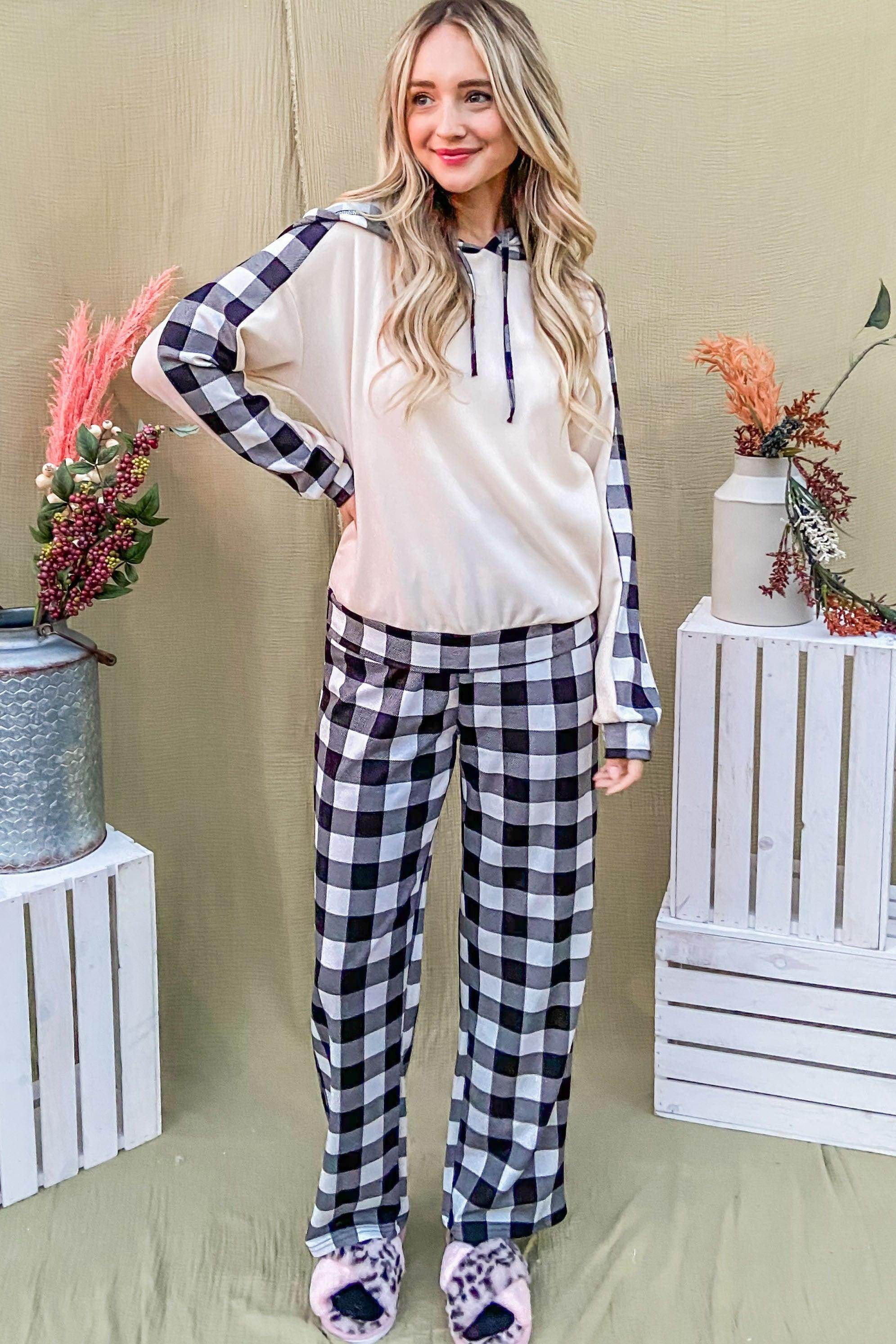And The Why Drawstring Hooded Top and Plaid Pants Set - Selvanelle